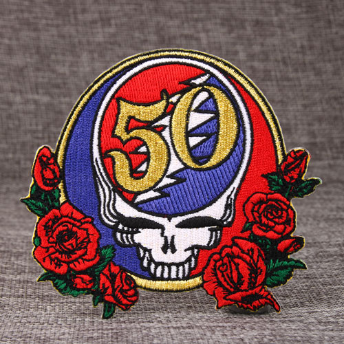 Red Rose and Skull Embroidered Patches